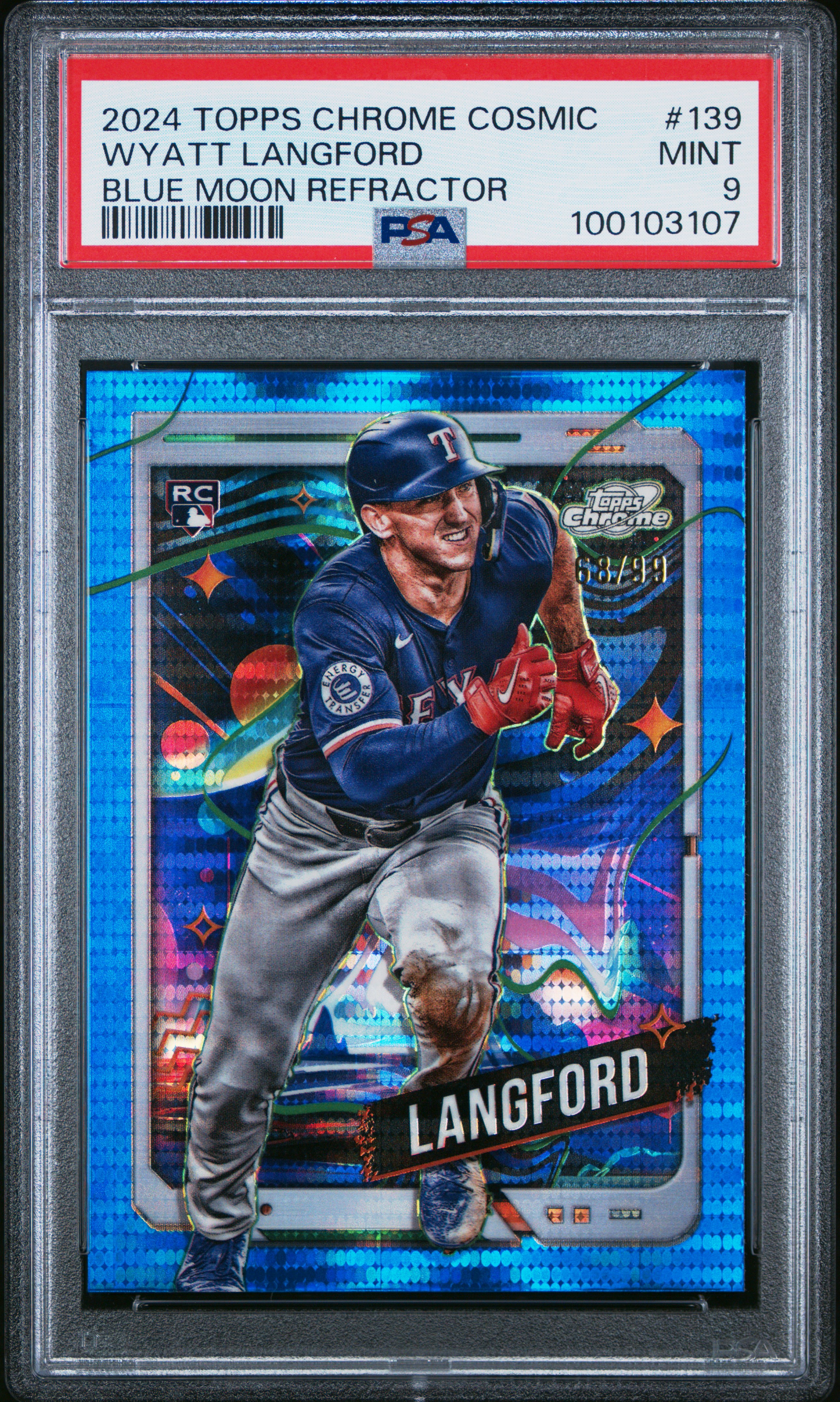 2024 Topps Chrome Cosmic Wyatt Langford #139 (Blue Moon Refractor) Mint 9 front