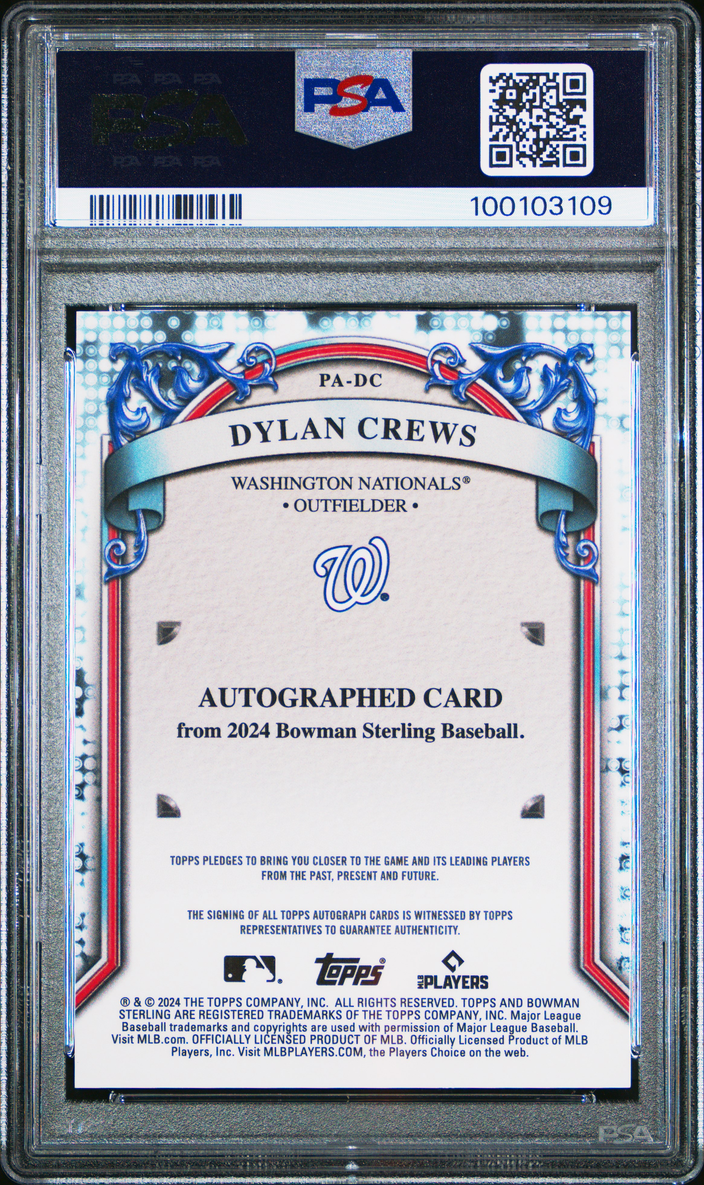 2024 Bowman Sterling Prospect Autographs Dylan Crews #Padc Gem Mt 10 back