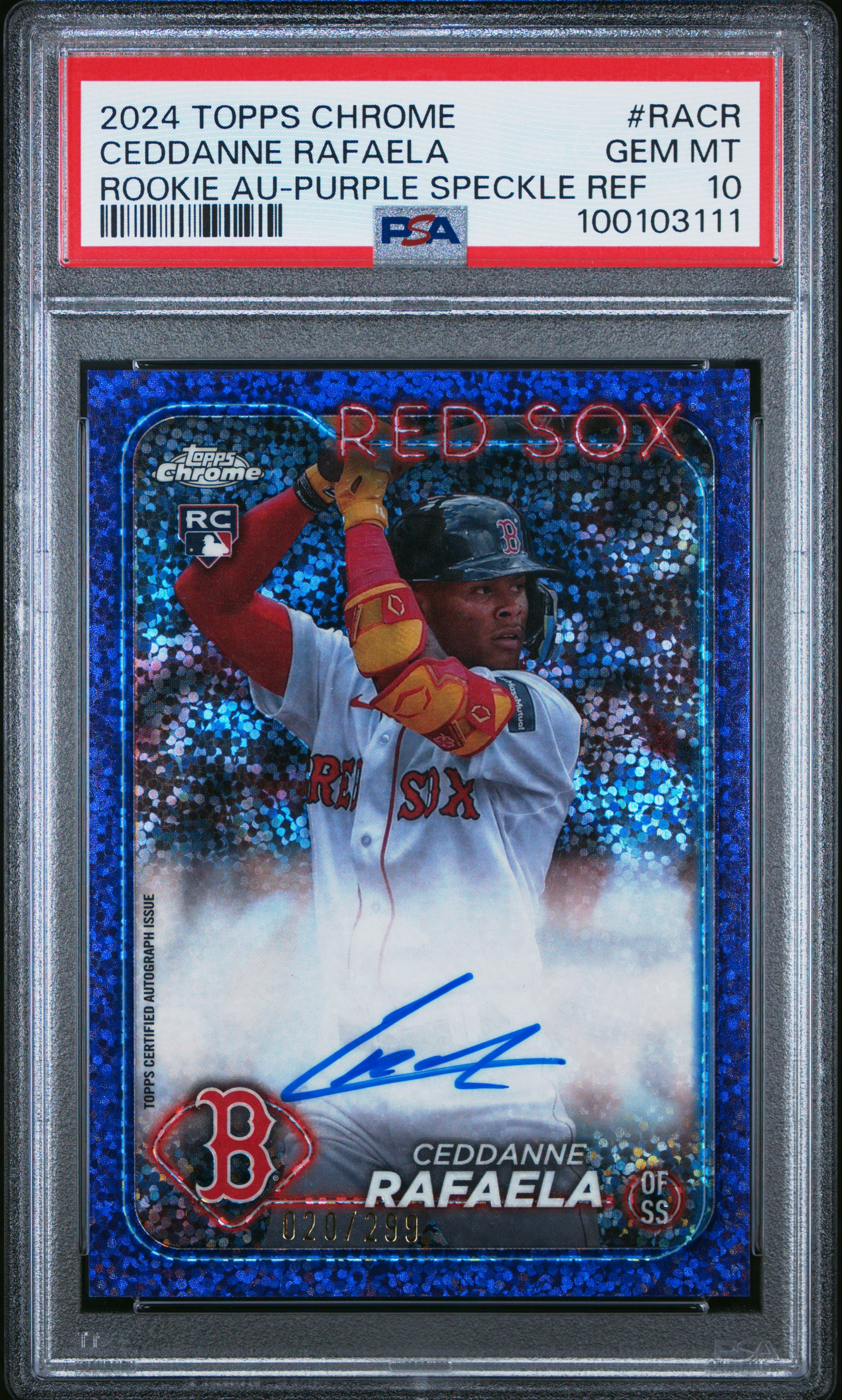 2024 Topps Chrome Rookie Autographs Ceddanne Rafaela #Racr (Rookie Au-Purple Speckle Ref) Gem Mt 10 front