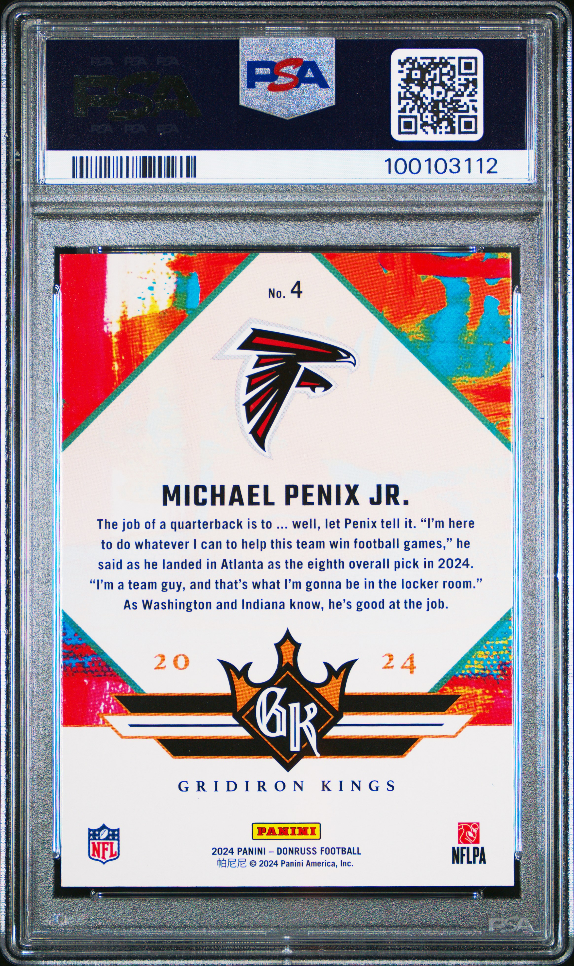 2024 Panini Donruss Rookie Gridiron Kings Michael Penix Jr. #4 Mint 9 back