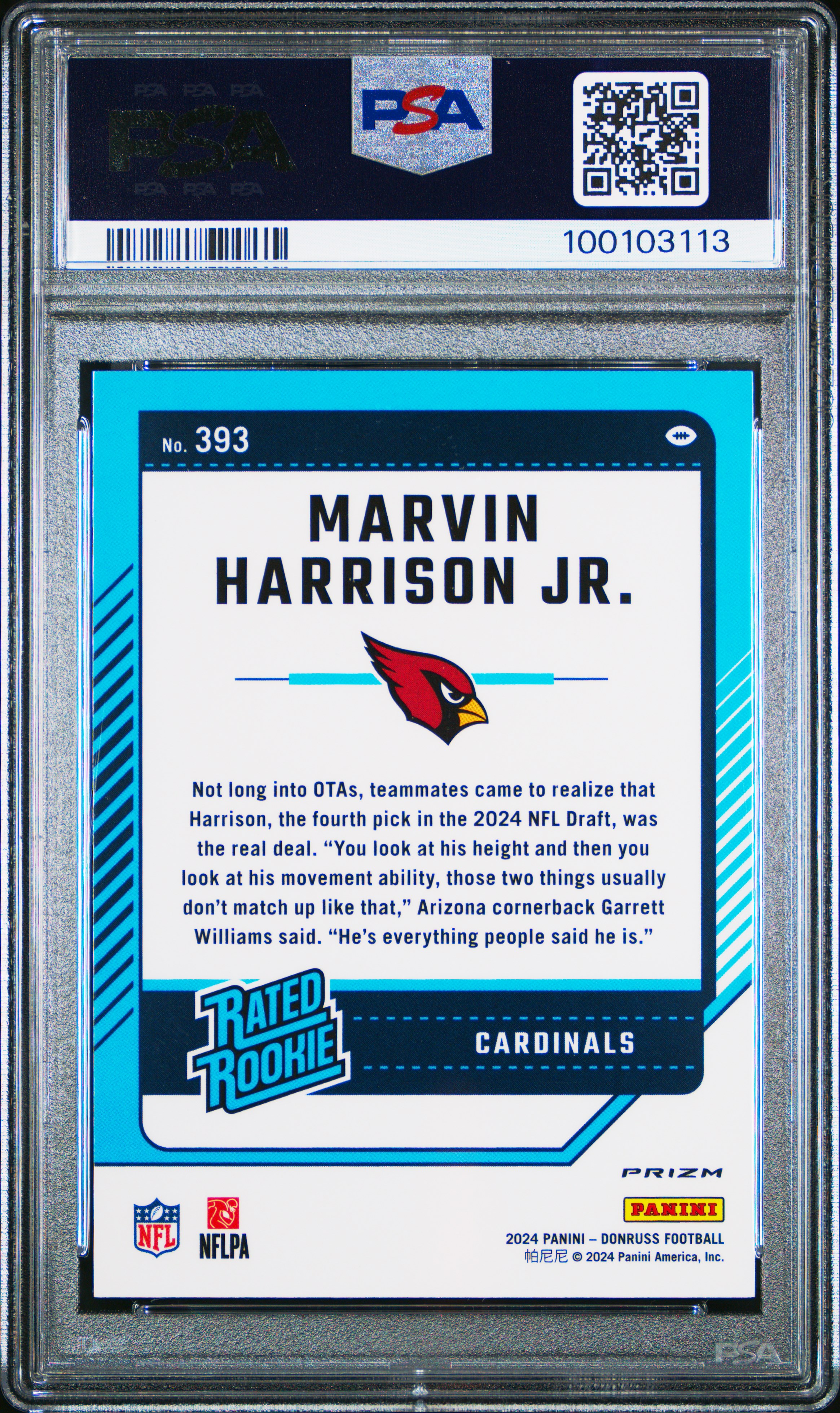 2024 Panini Donruss Marvin Harrison Jr. #393 (Optic Preview-Red Pandora) Gem Mt 10 back