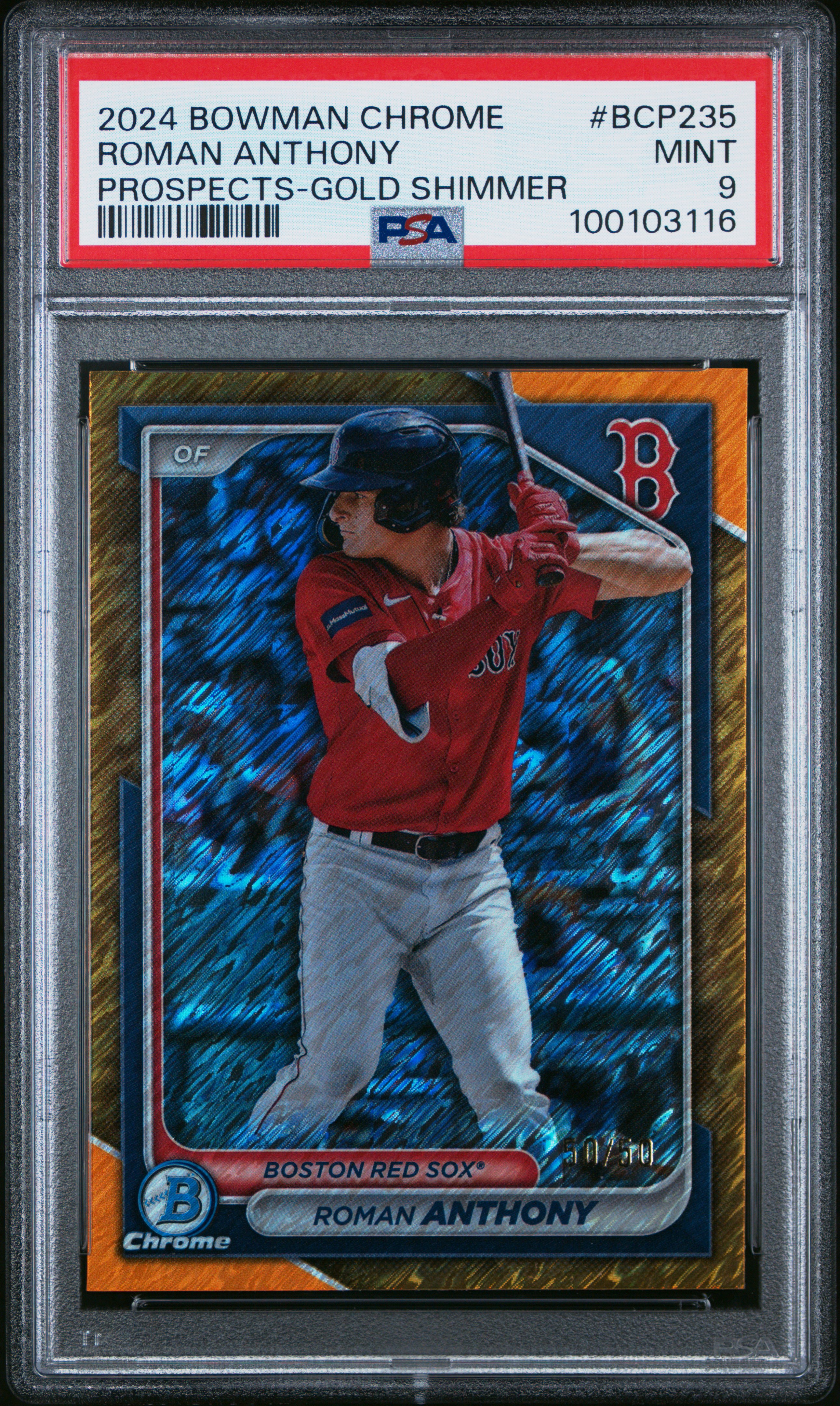 2024 Bowman Chrome Prospects Roman Anthony #Bcp235 (Prospects-Gold Shimmer) Mint 9 front