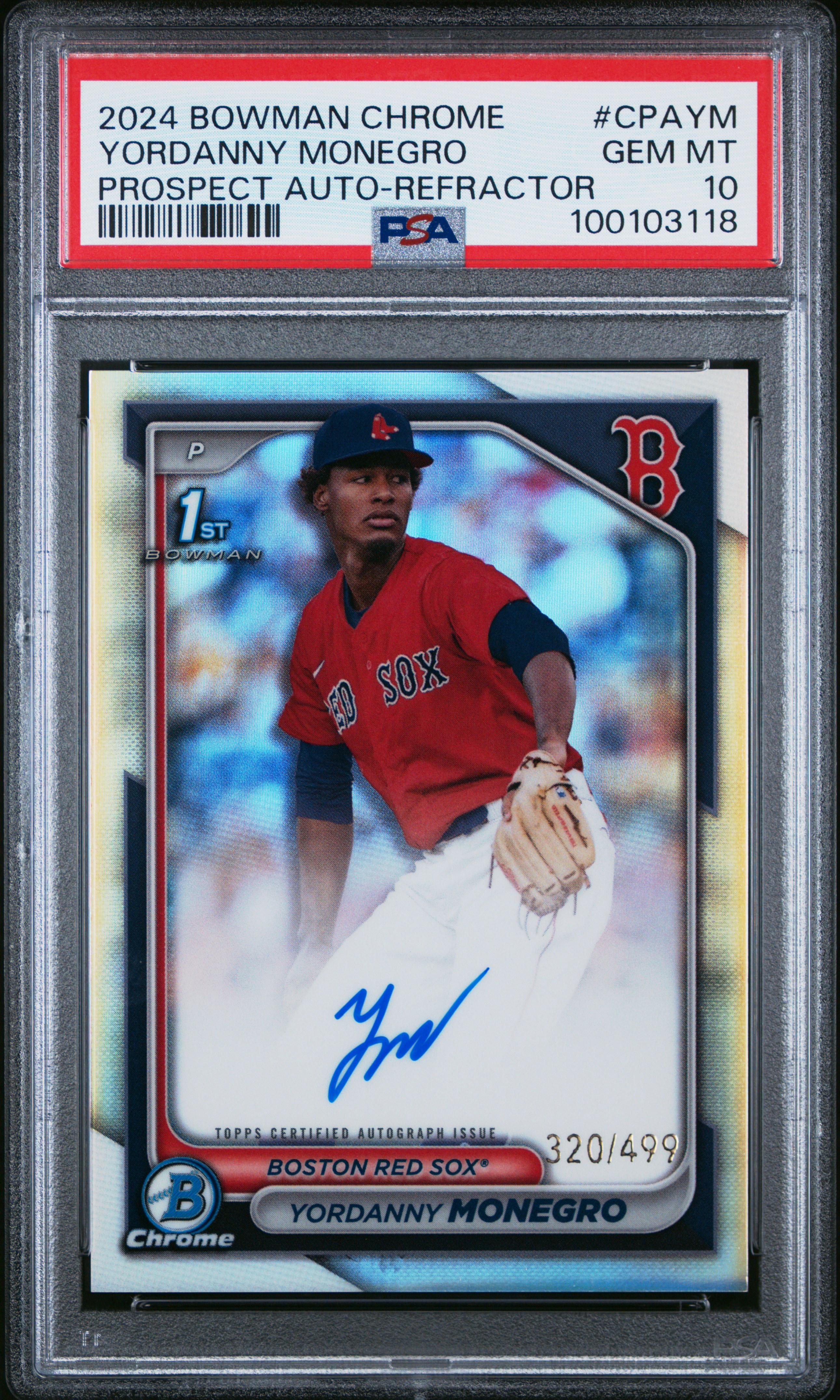 2024 Bowman Chrome Prospect Autographs Yordanny Monegro #Cpaym (Prospect Auto-Refractor) Gem Mt 10 front