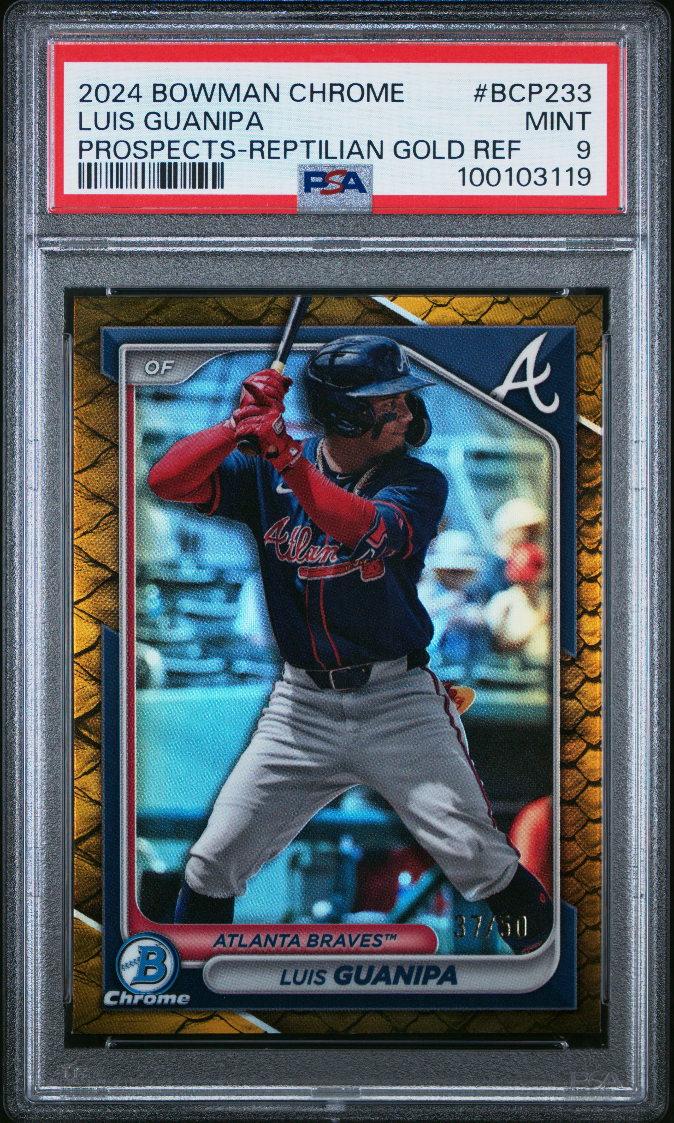 2024 Bowman Chrome Prospects Luis Guanipa #Bcp233 (Prospects-Reptilian Gold Ref) Mint 9 front