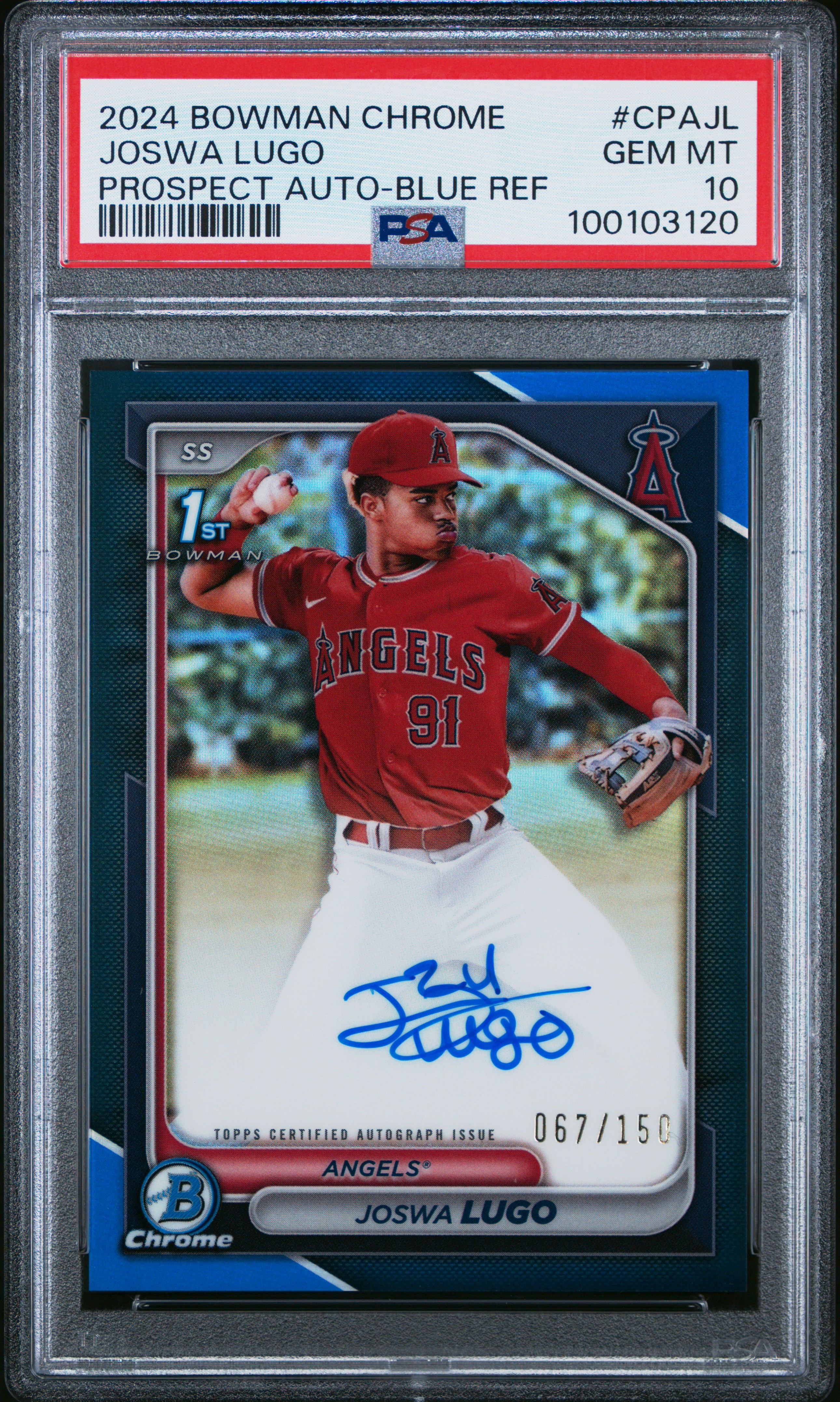 2024 Bowman Chrome Prospect Autographs Joswa Lugo #Cpajl (Prospect Auto-Blue Ref) Gem Mt 10 front