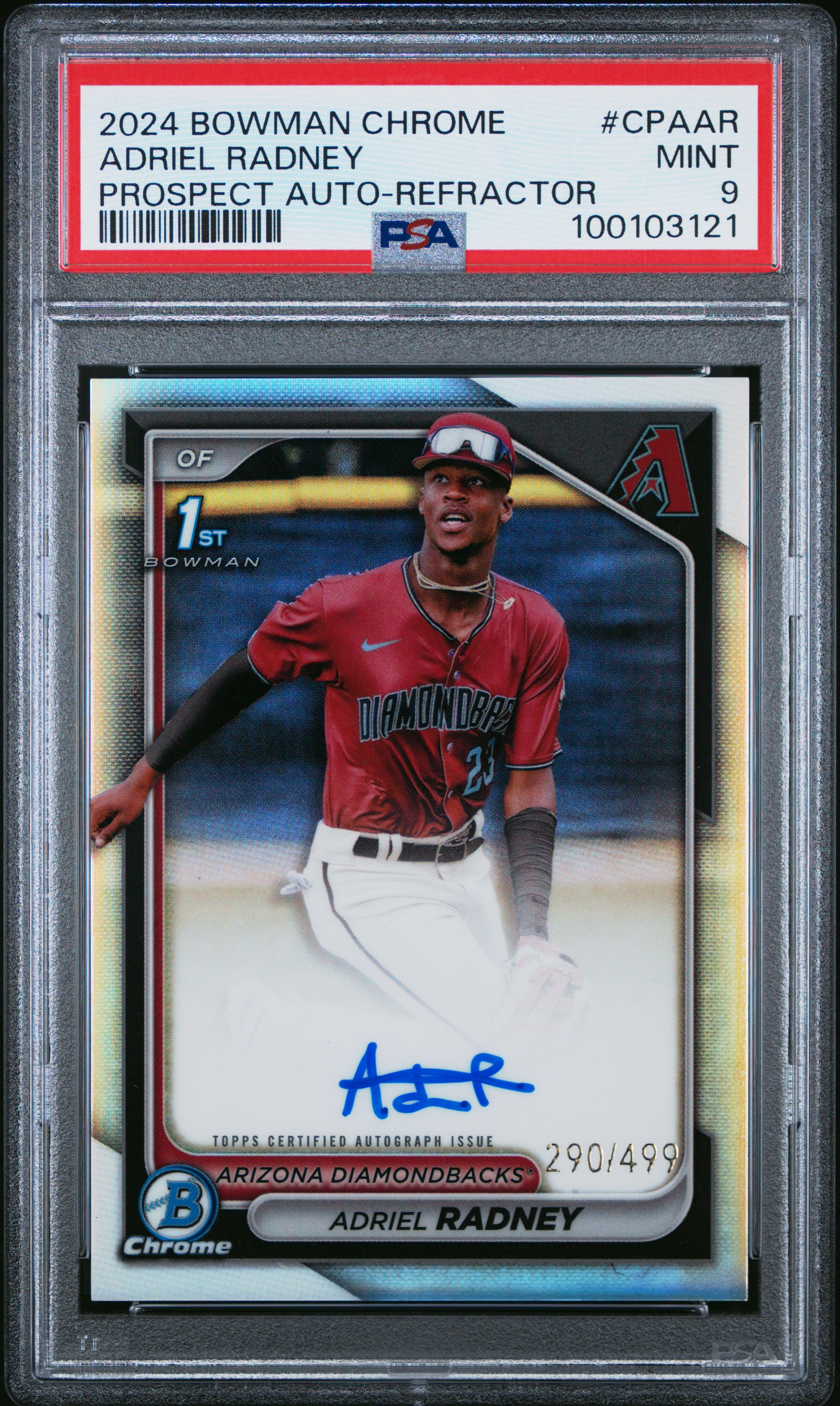 2024 Bowman Chrome Prospect Autographs Adriel Radney #Cpaar (Prospect Auto-Refractor) Mint 9 front
