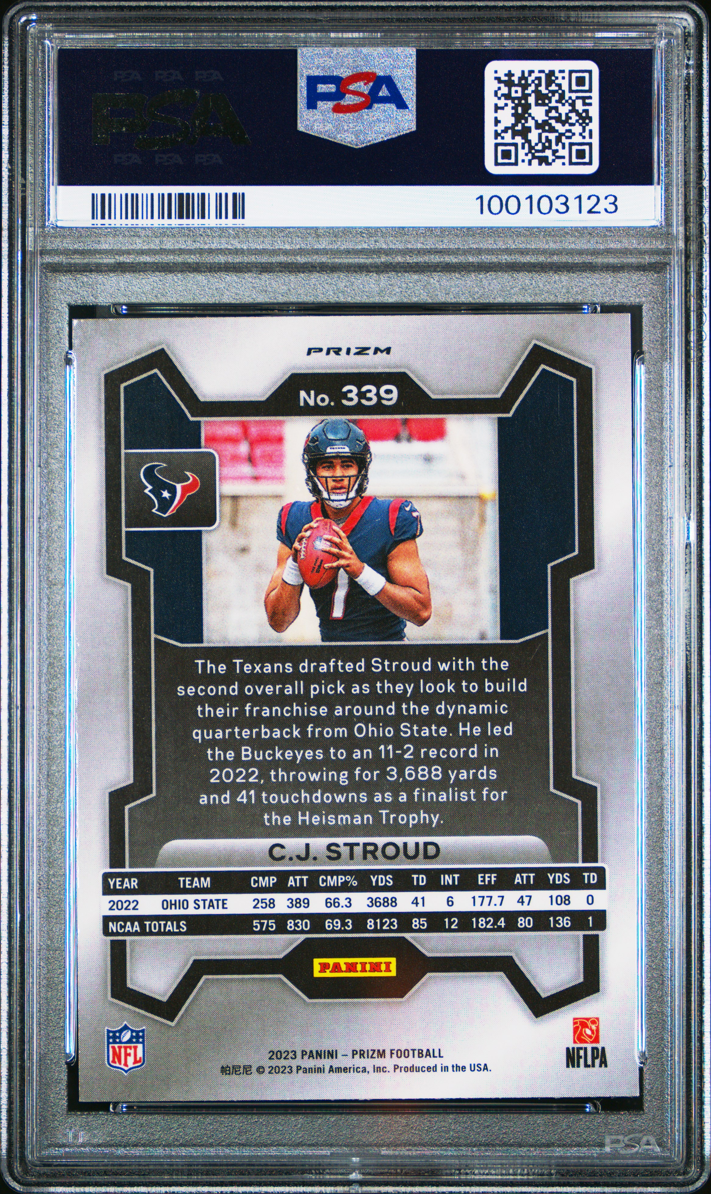 2023 Panini Prizm Cj Stroud #339 (Lazer Prizm) Gem Mt 10 back