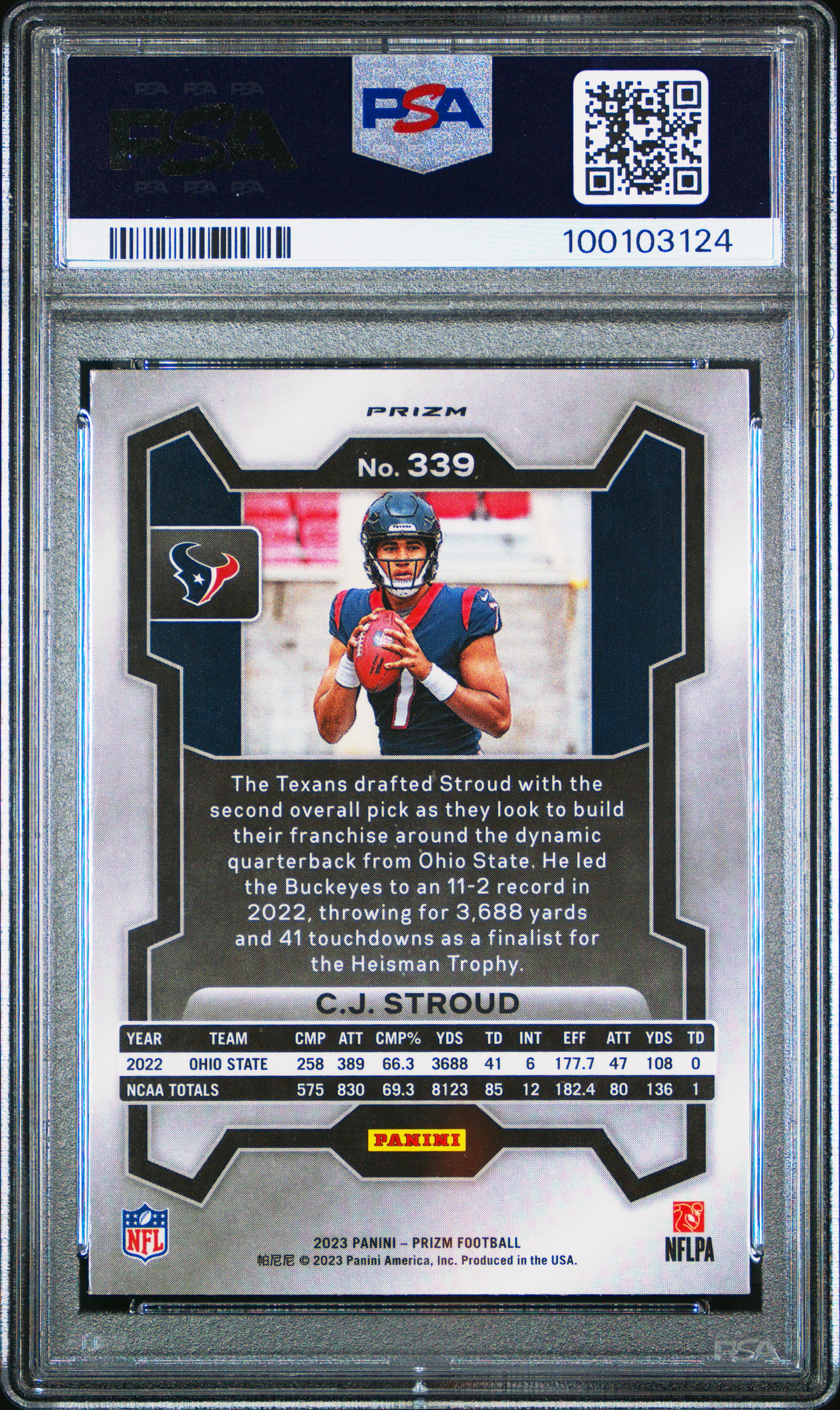 2023 Panini Prizm Cj Stroud #339 (Disco Prizm) Gem Mt 10 back