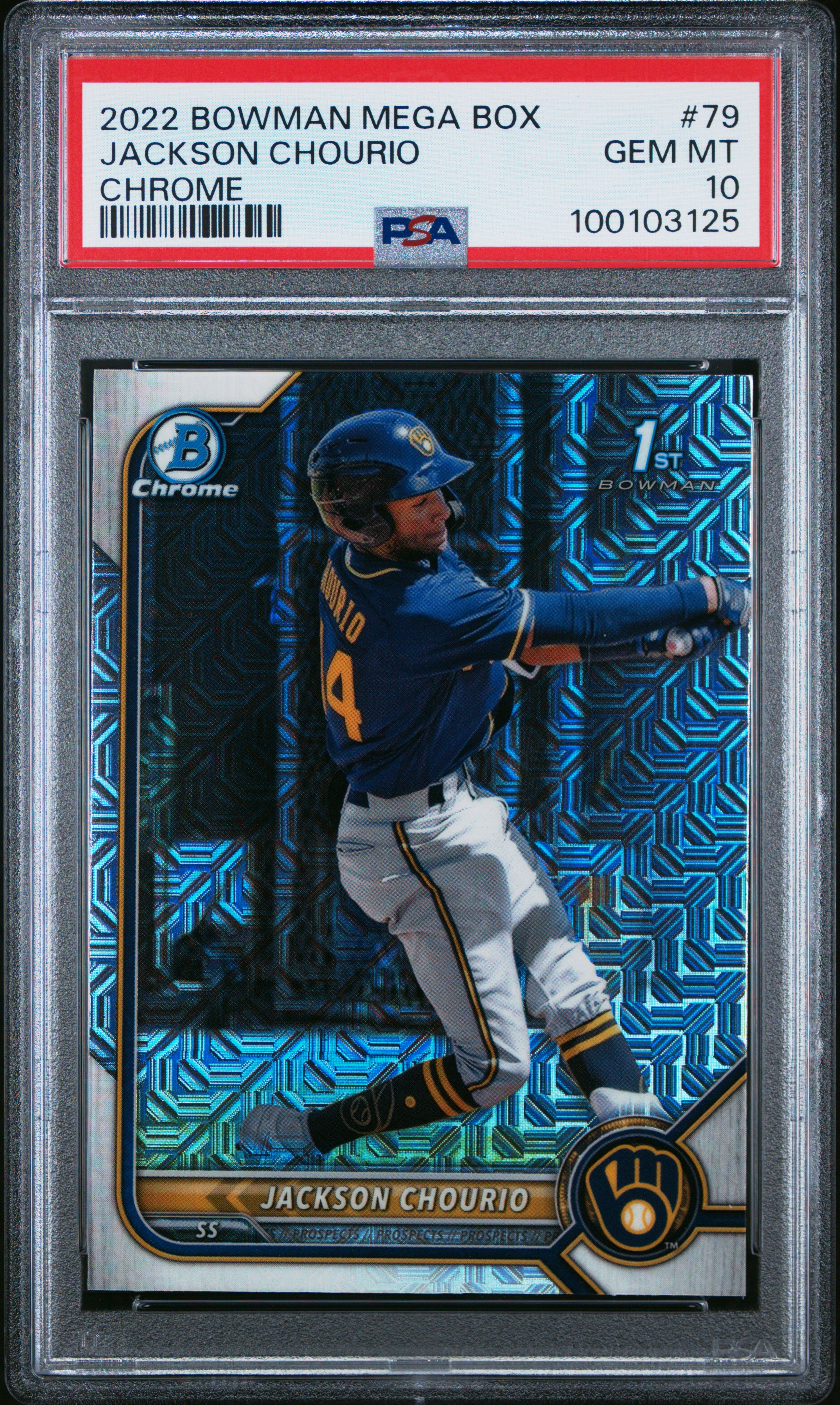2022 Bowman Mega Box Chrome Jackson Chourio #79 (Chrome) Gem Mt 10 front