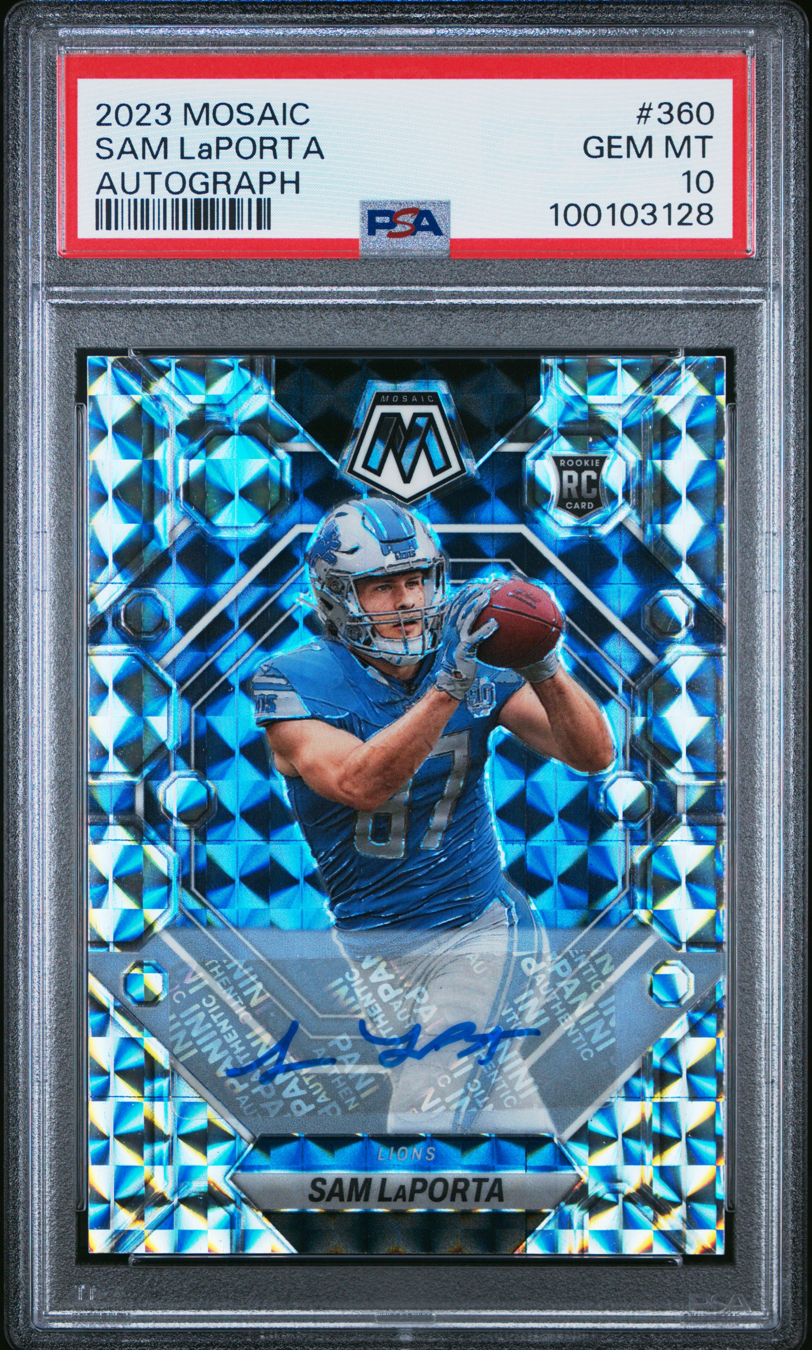 2023 Panini Mosaic Sam Laporta #360 (Autograph) Gem Mt 10 front