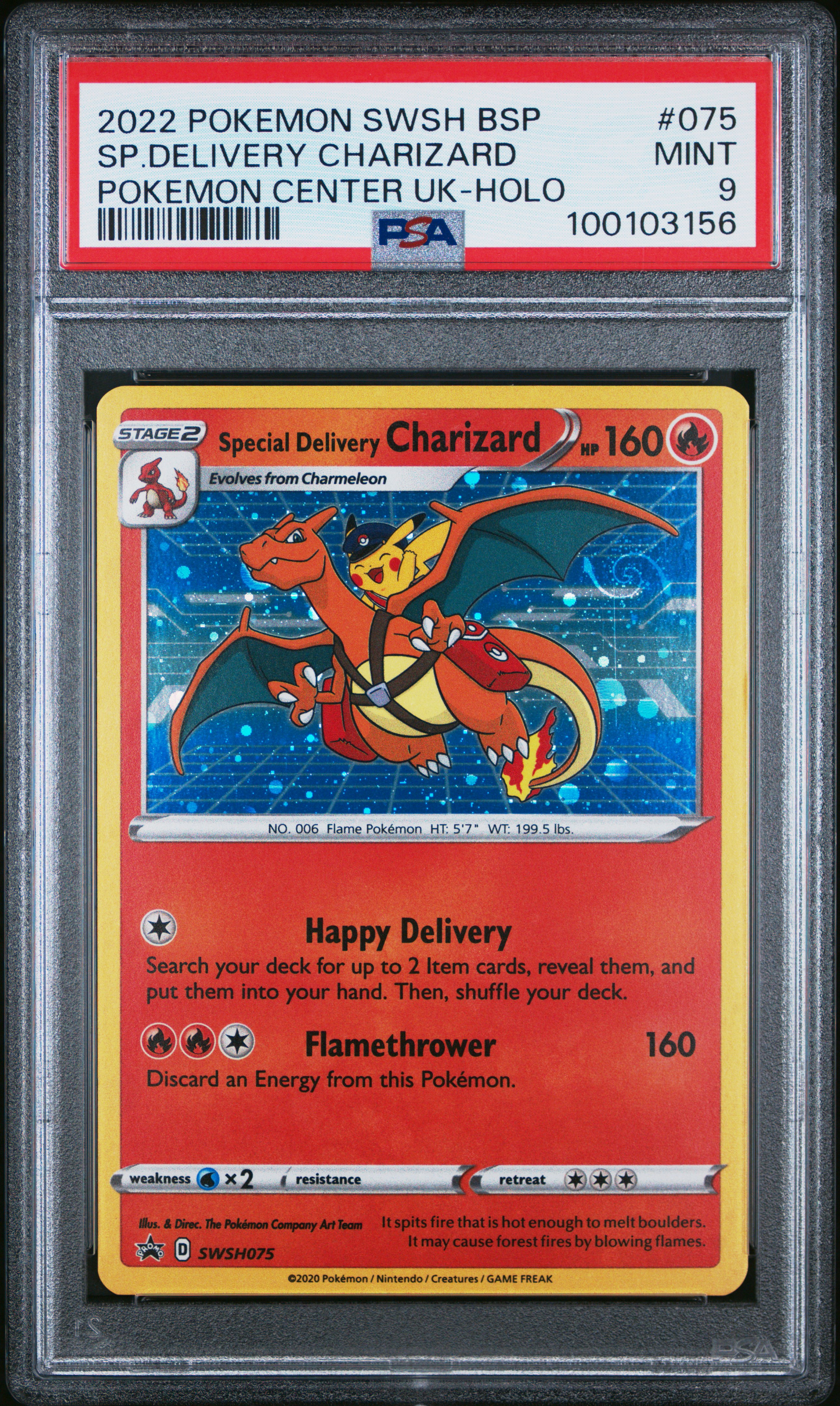 2022 Pokemon Swsh Black Star Promo Sp.delivery Charizard #075 (Pokemon Center Uk-Holo) Mint 9 front