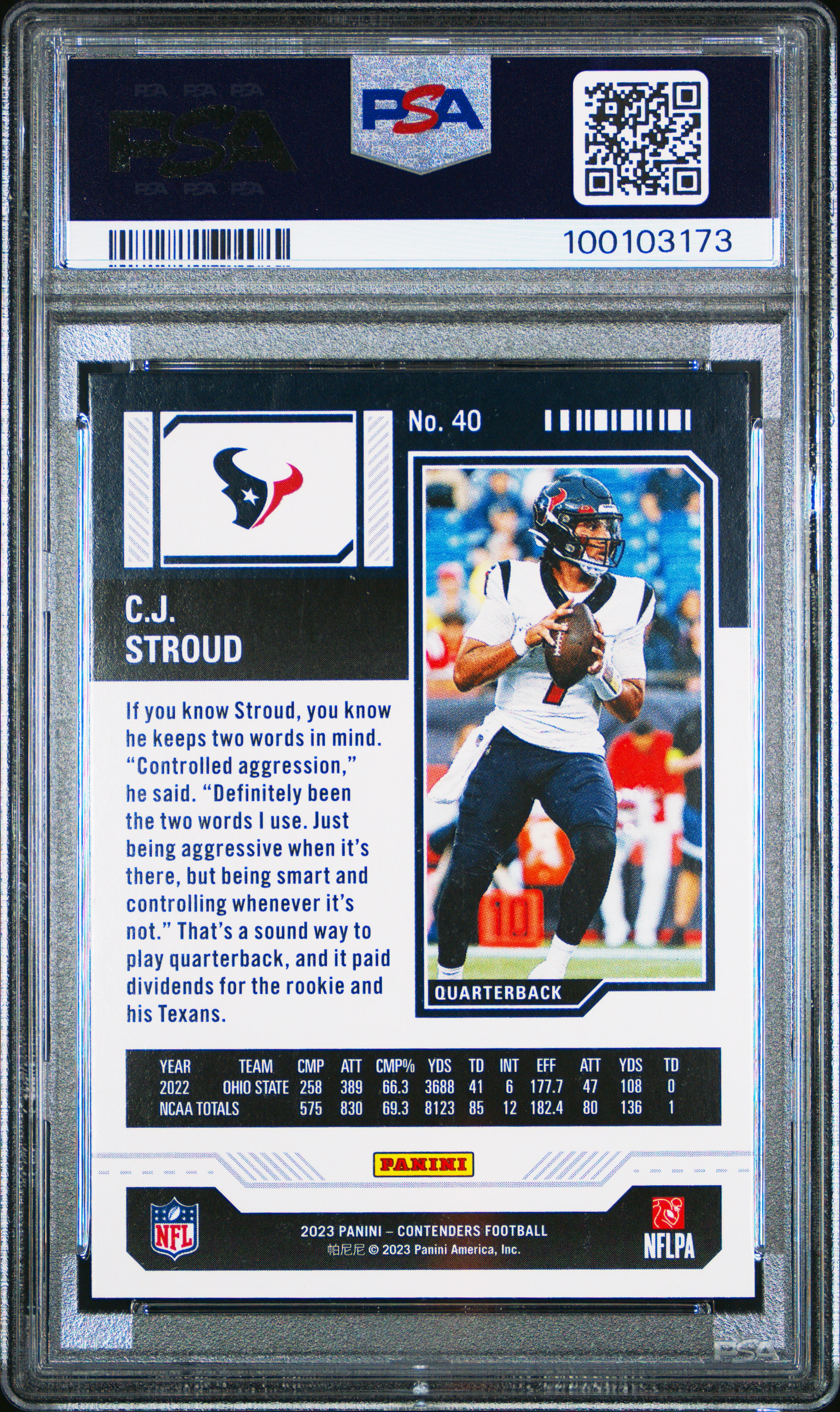 2023 Panini Contenders Cj Stroud #40 Mint 9 back