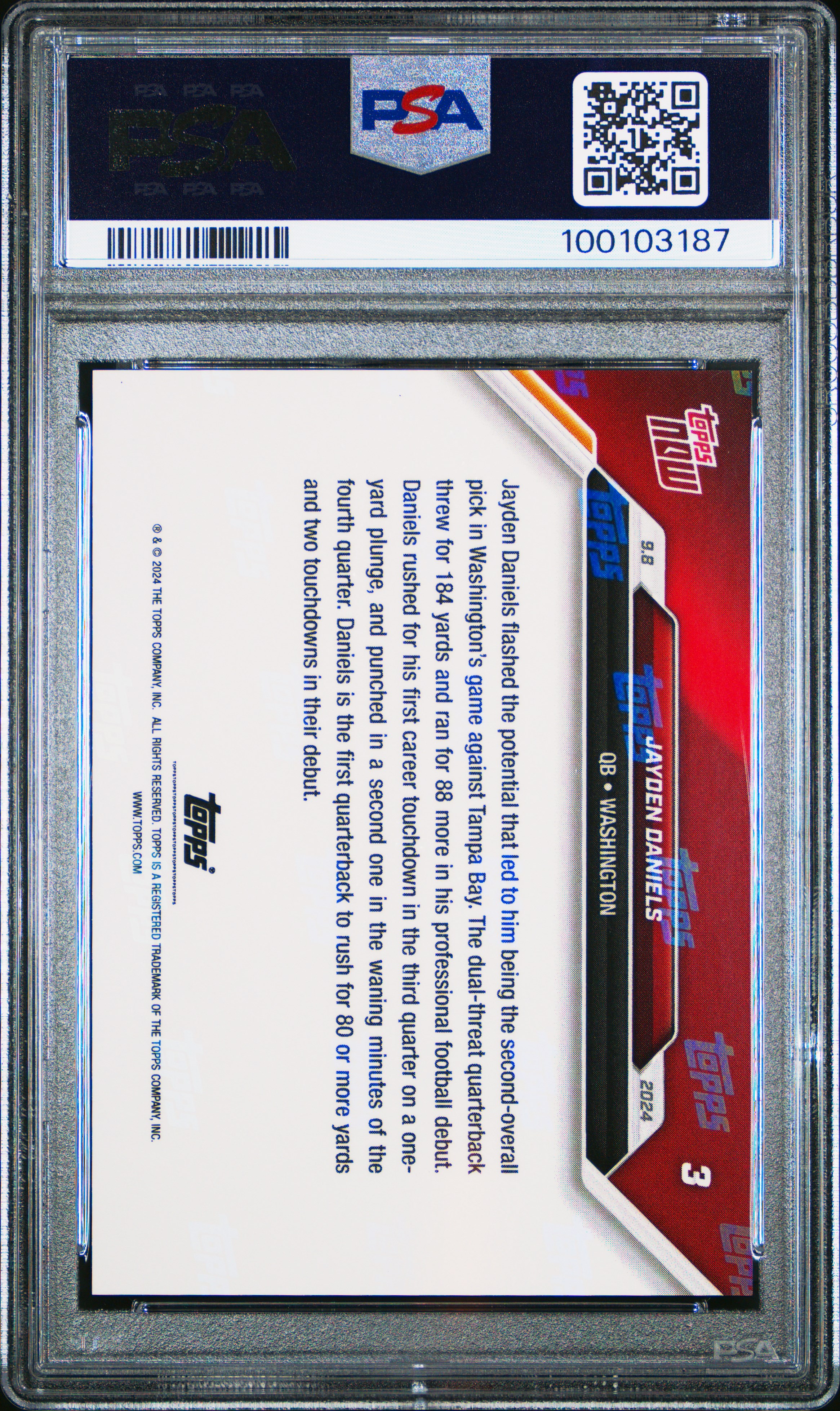 2024 Topps Now Jayden Daniels #3 Gem Mt 10 back