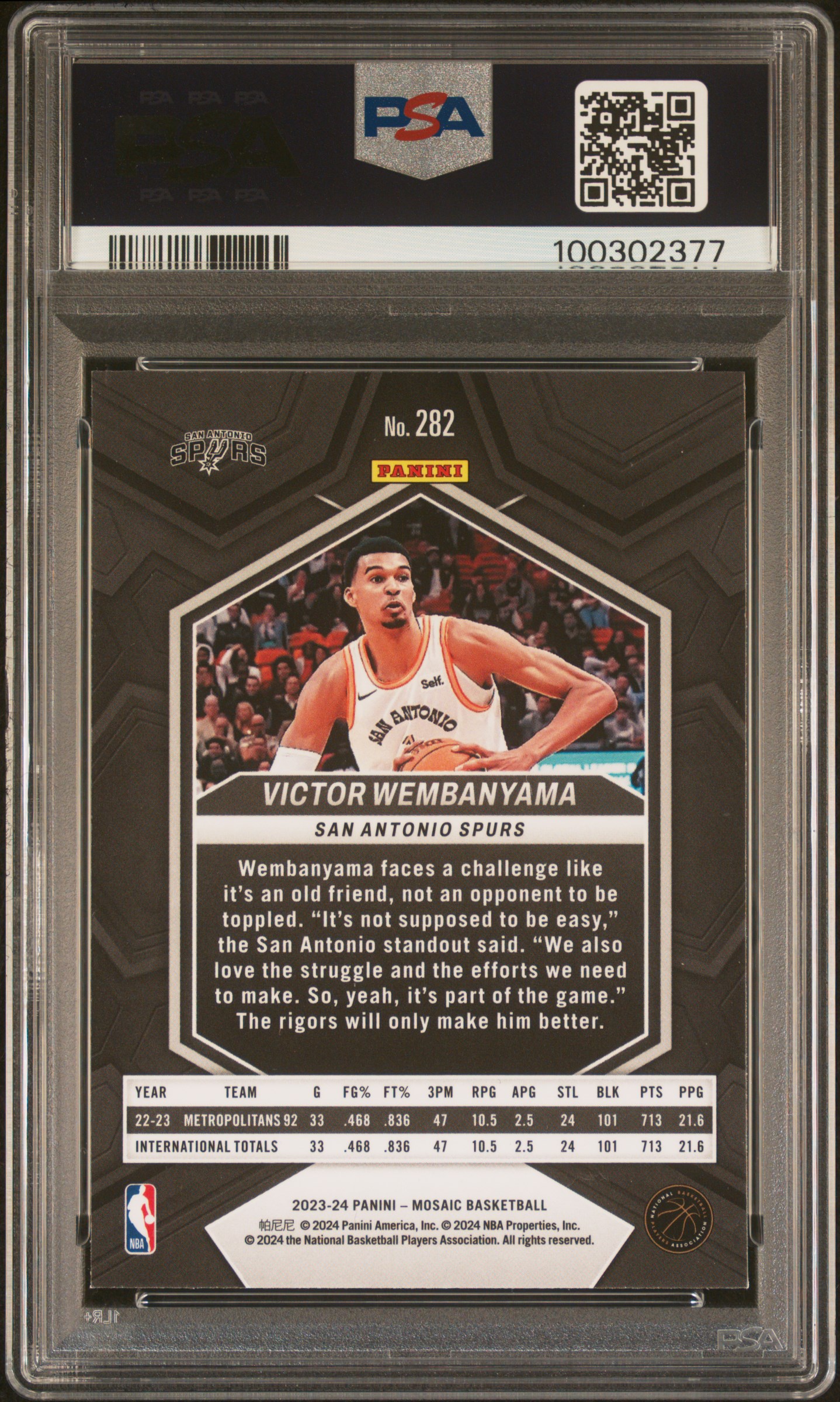 2023 Panini Mosaic Victor Wembanyama #282 Mint 9 back