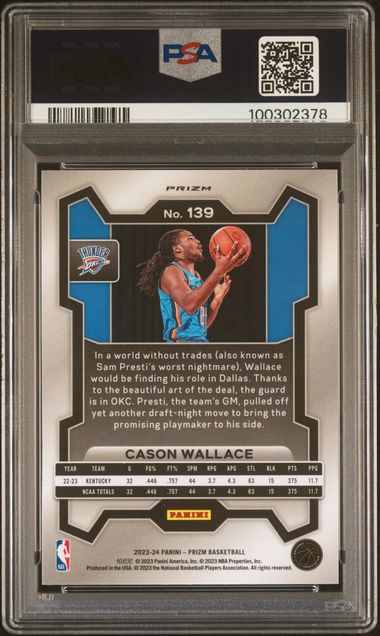 2023 Panini Prizm Cason Wallace #139 (Green Prizm) Gem Mt 10 back