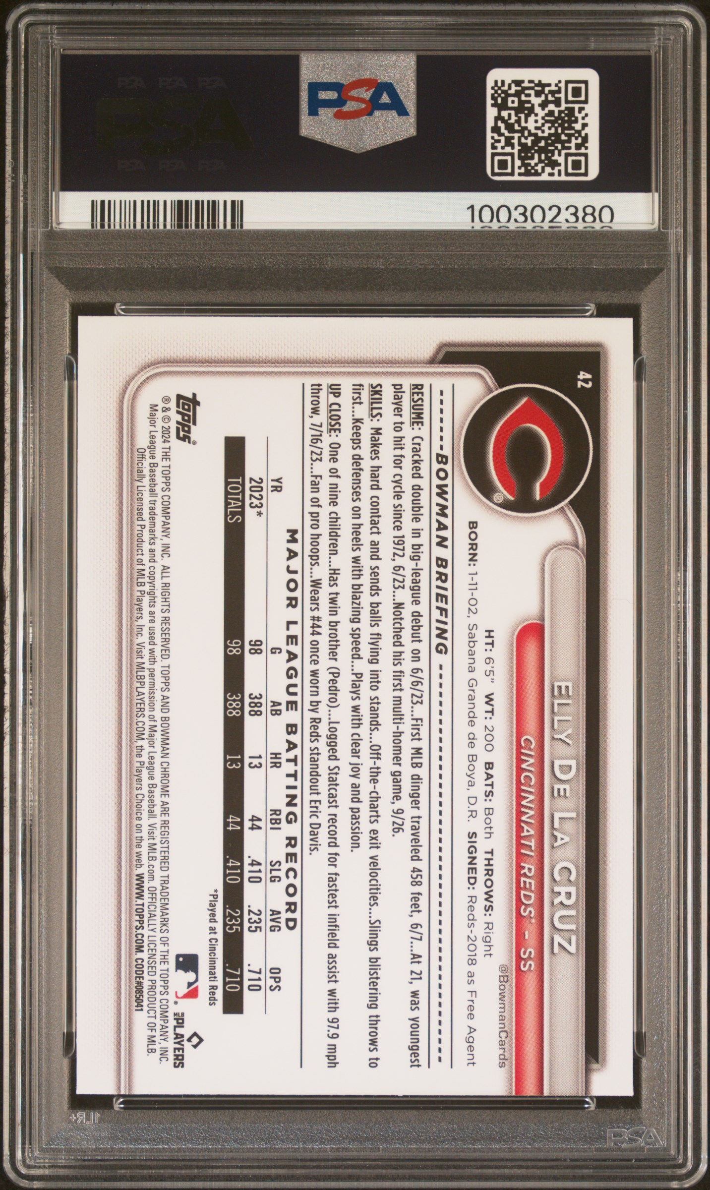 2024 Bowman Chrome Elly De La Cruz #42 (Fuchsia Refractor) Mint 9 back