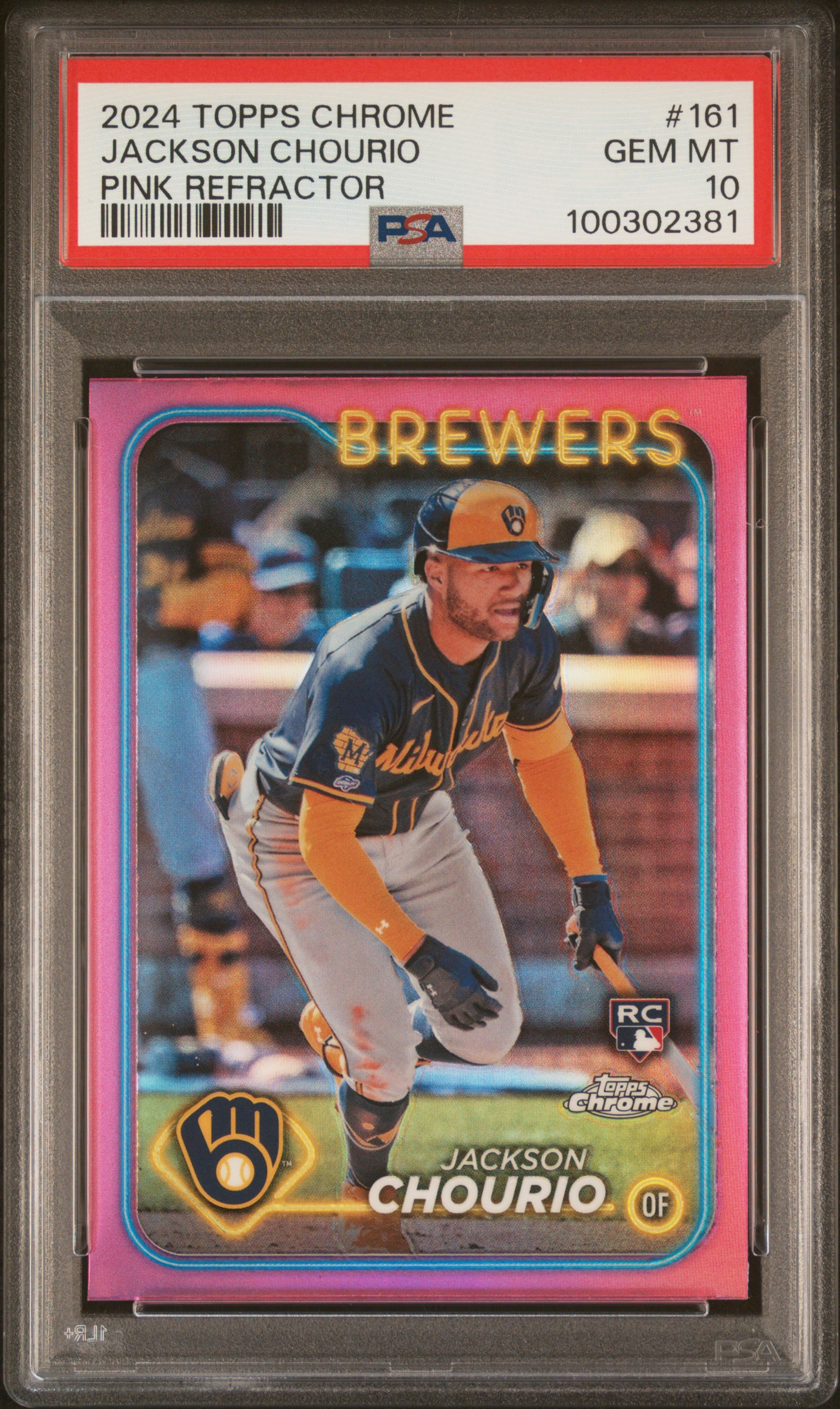 2024 Topps Chrome Jackson Chourio #161 (Pink Refractor) Gem Mt 10 front