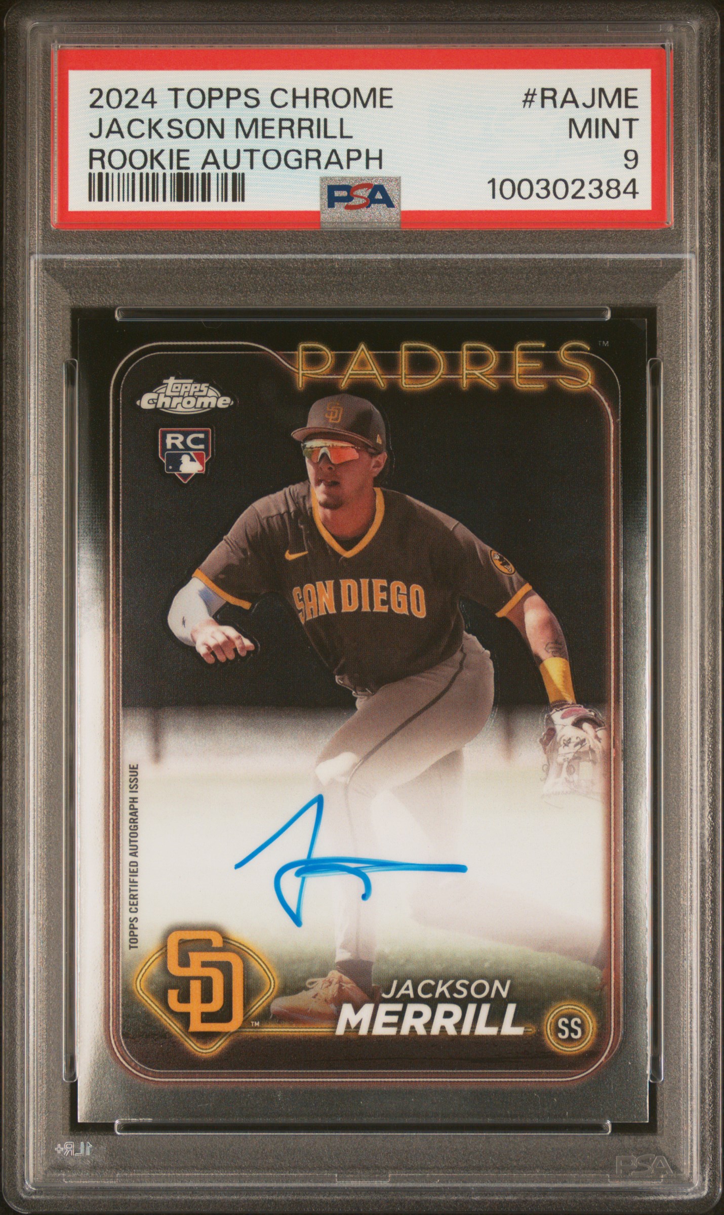 2024 Topps Chrome Rookie Autographs Jackson Merrill #Rajme Mint 9 front