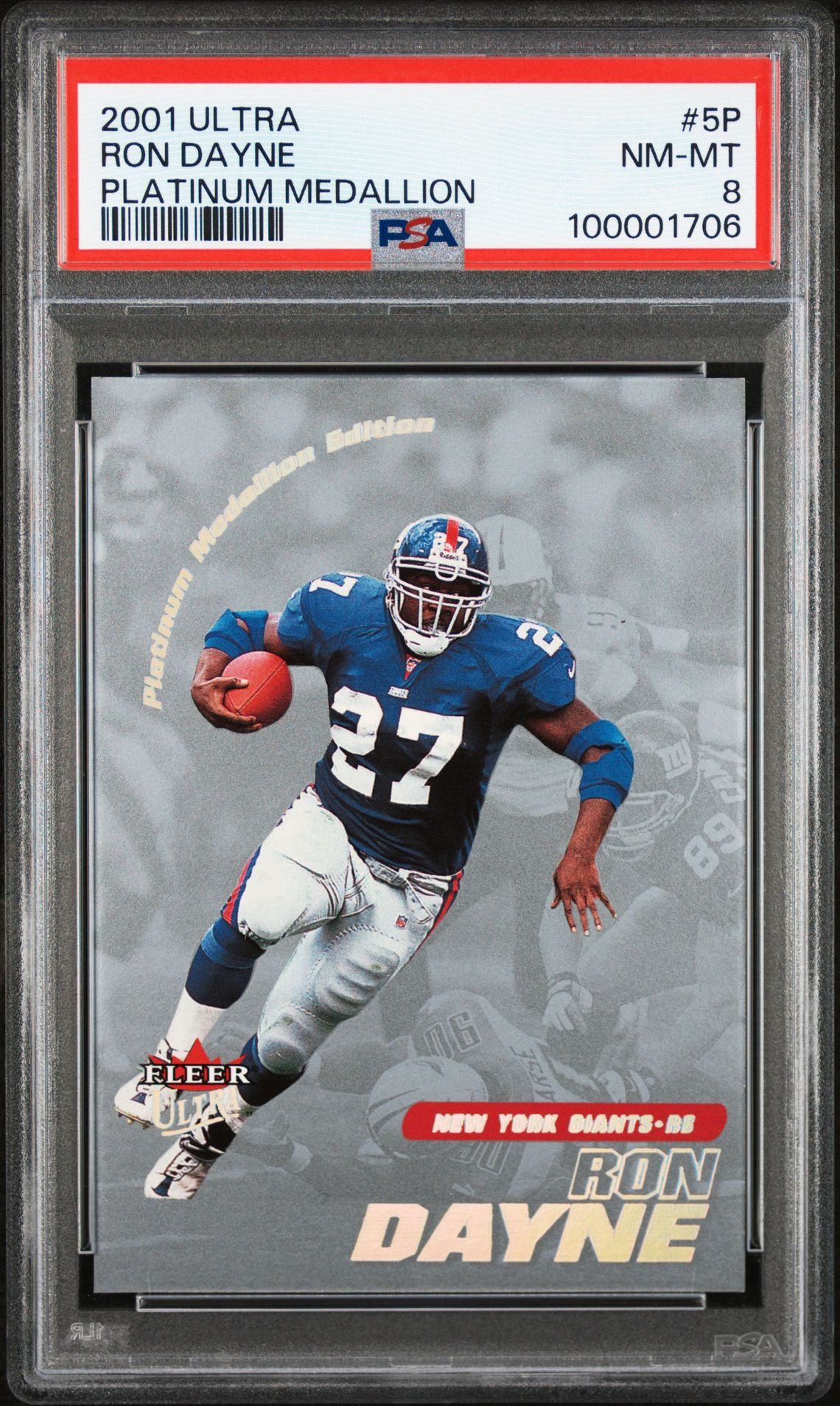 2001 Ultra Ron Dayne #5P (Platinum Medallion) Nm-Mt 8 front