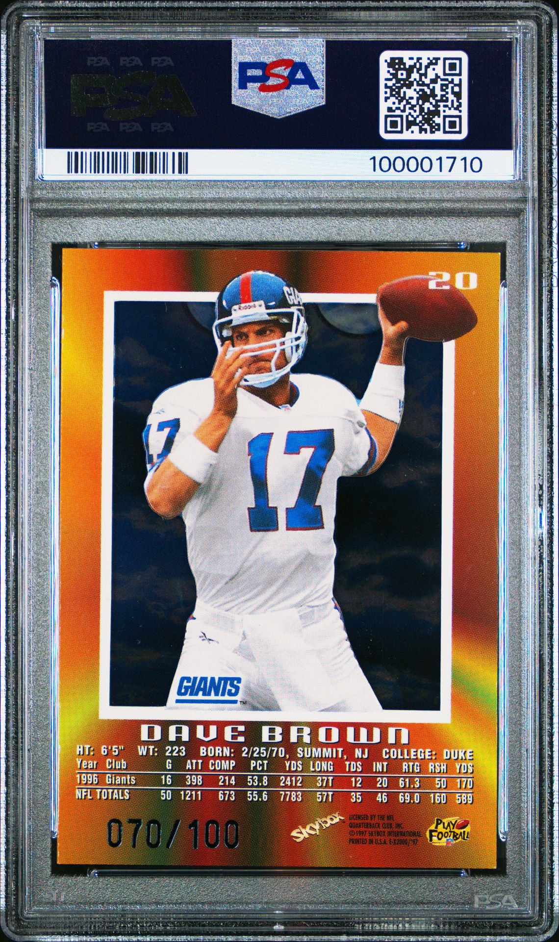 1997 Skybox E-X 2000 Dave Brown #20 (Essential Credentials) Nm 7 back