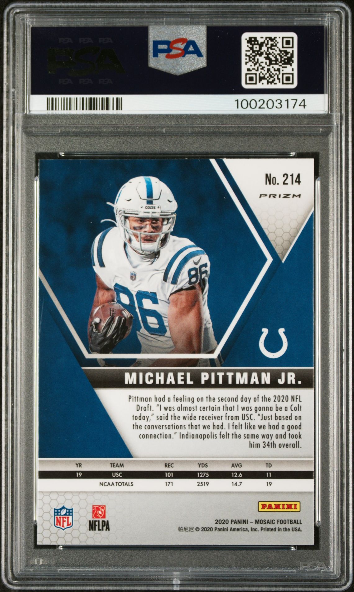 2020 Panini Mosaic Michael Pittman Jr. #214 (Reactive Orange) Gem Mt 10 back
