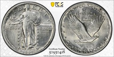 1917-D 25C Type 2 AU58FH