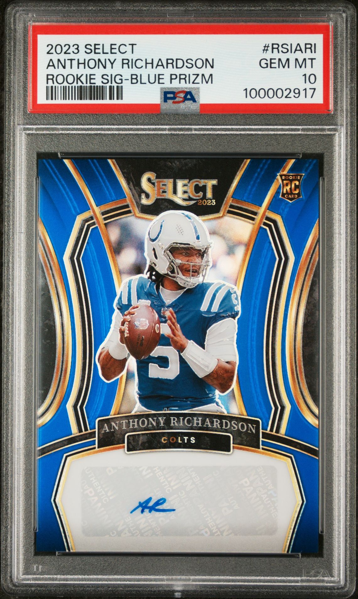 2023 Panini PANINI SELECT ROOKIE SIGNATURES BLUE PRIZM #RSIARI Anthony Richardson front