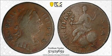 '1774' 1/2P Machin's, Vlack 5-74A VF30BN