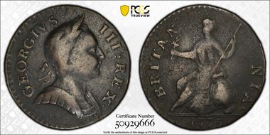 ''1775'' 1/2P Machin's, Vlack 4-75A XF40BN