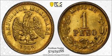 1902-Mo M Peso KM-410.5 Small Date Au MS62