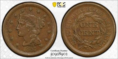 1857 1C Large Date AU55BN