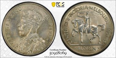 1934-35 Florin Centennial KM-33  Ag MS63