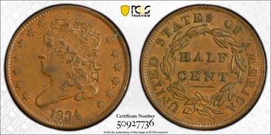 1834 1/2C AU55BN