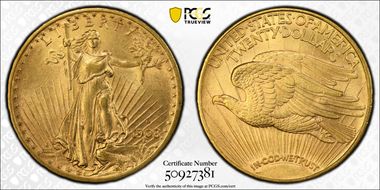 1908-D $20 Motto MS62