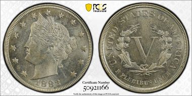 1883 5C No CENTS MS64