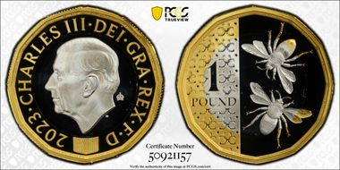 2023 £1 Bees Ag Selective Gilt PR69DCAM
