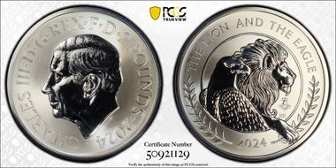 2024 £2 The Lion and the Eagle Rev PR 1oz Ag PR70