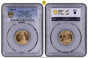 1889-M Sov S-3867B DISH M12 2nd Obv. Angled J AU58