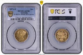 1871-S Sov S-3855A Shield WW incuse AU58