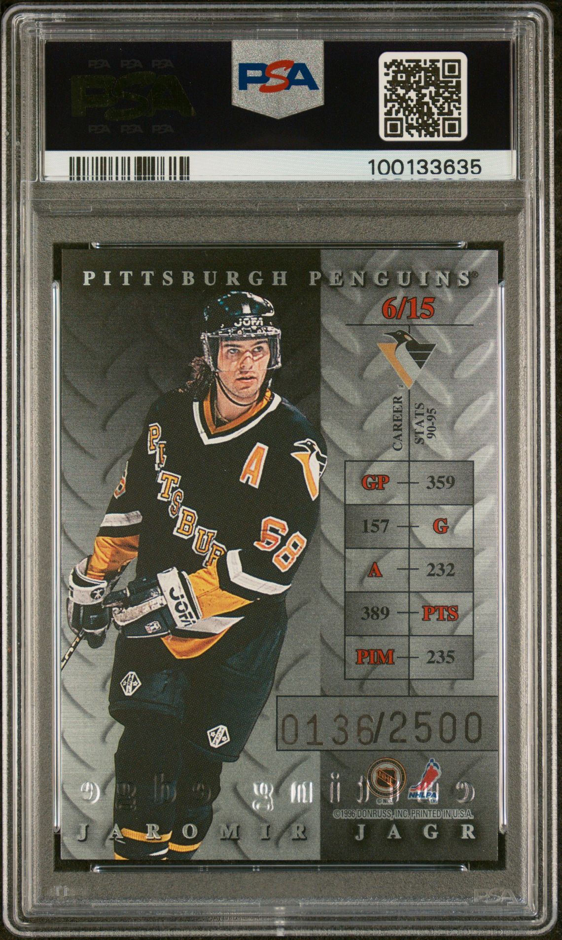 1995 Donruss Elite Cutting Edge Jaromir Jagr #6 (Cutting Edge) Gem Mt 10 back