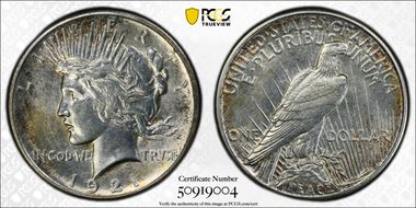 1921 $1 High Relief, Peace N1