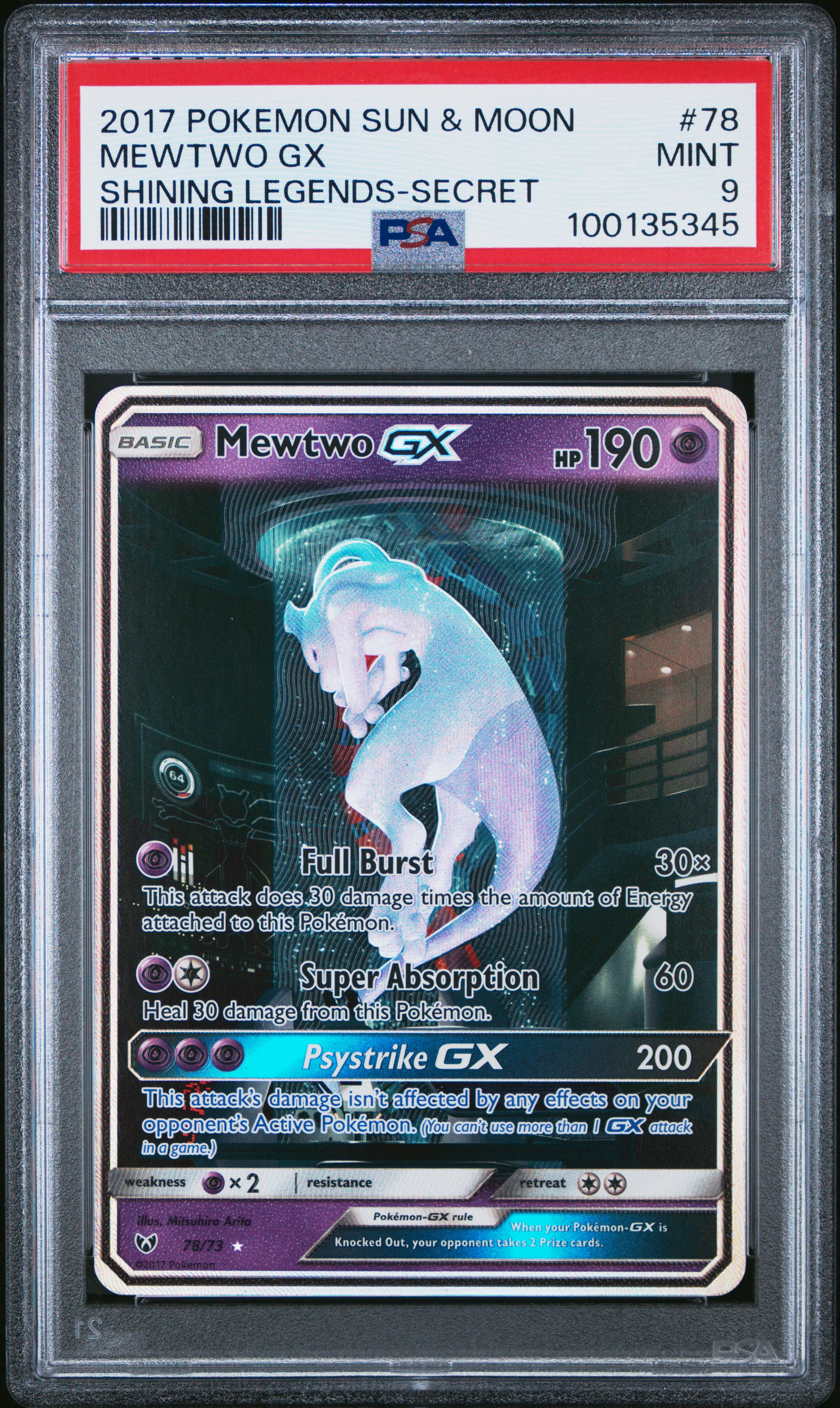 Mr.Eats305's 2017 Pokemon Sun & Moon Shining Legends Mewtwo Gx Secret #78  PSA 9 | Card Ladder