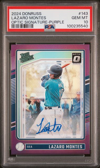 2024 Panini Donruss Lazaro Montes #143 (Optic Signature-Purple) Gem Mt 10 front
