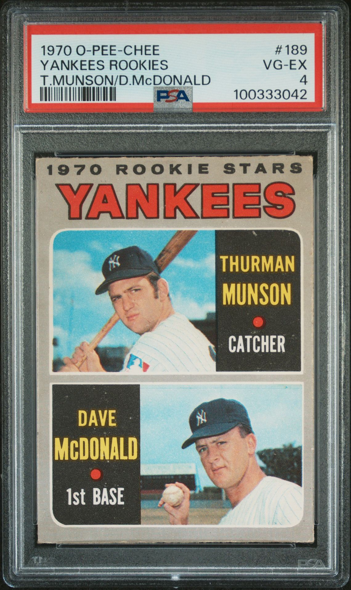 1970 O-Pee-Chee Yankees Rookies #189 (T.munson/D.mcdonald) Vg-Ex 4 front