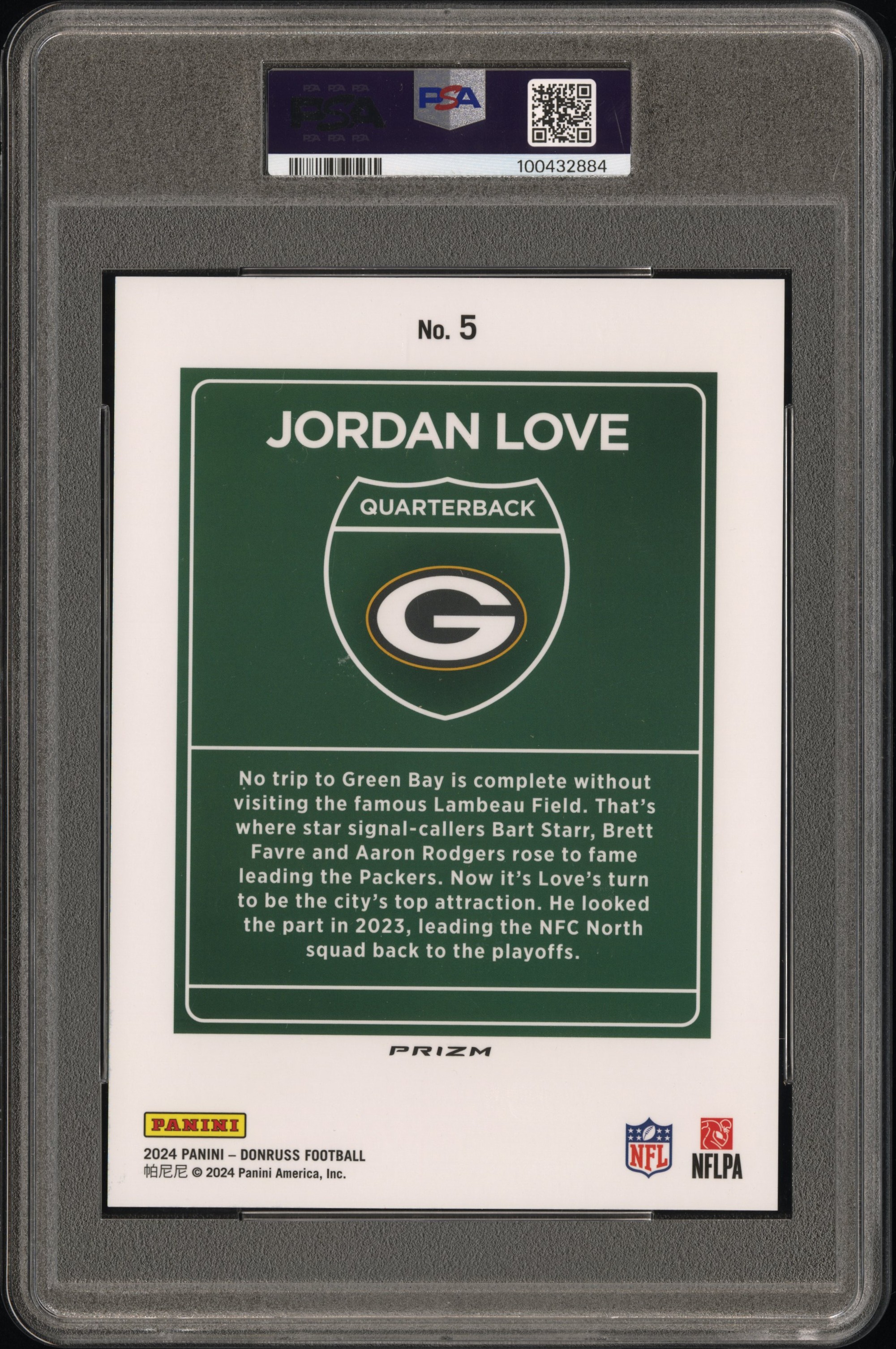 2024 Panini Donruss Downtown! Jordan Love #5 (Downtown!-Oversize) Gem Mt 10 back