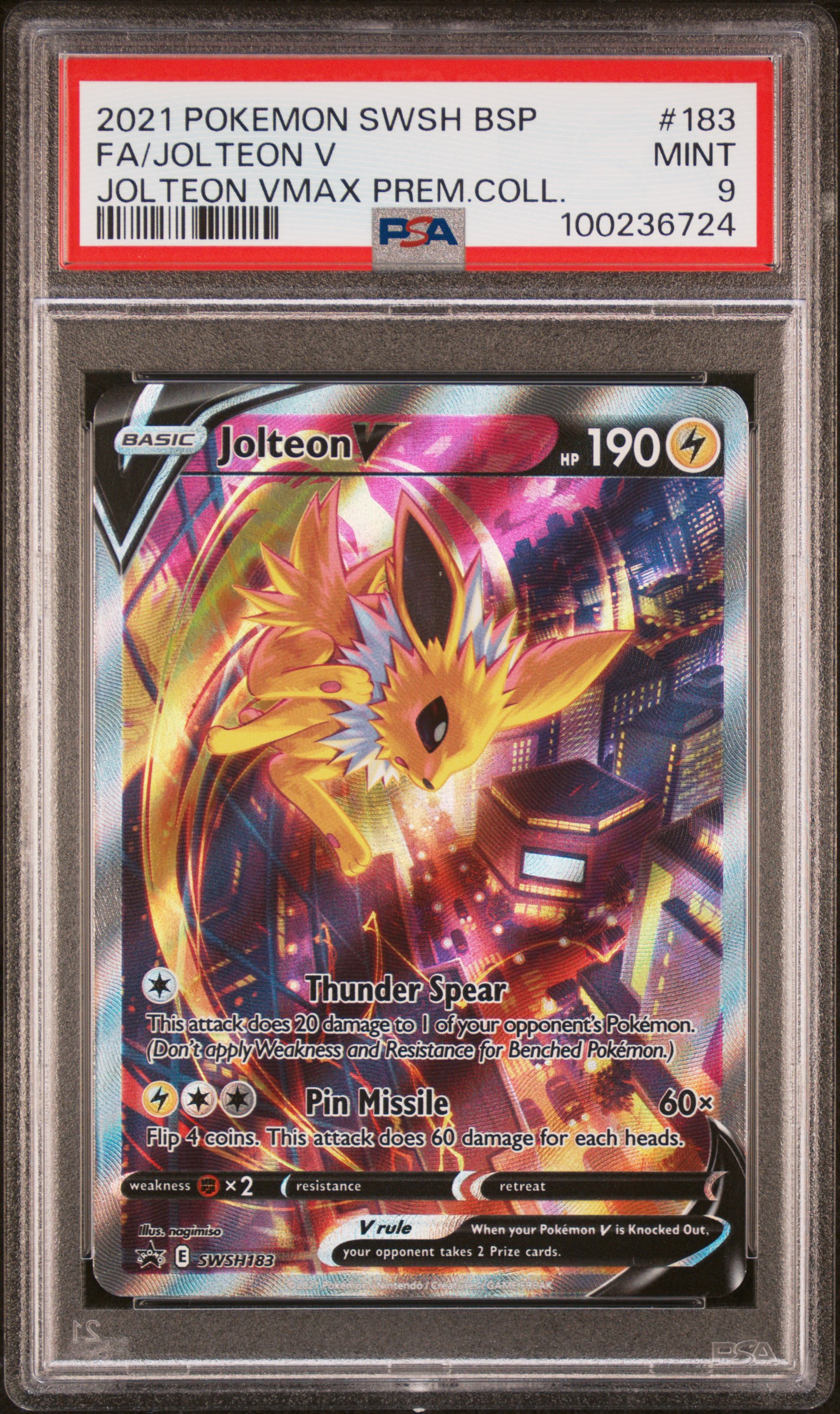 2021 Pokemon Swsh Black Star Promo Fa/Jolteon V #183 (Jolteon Vmax Prem.coll.) Mint 9 front