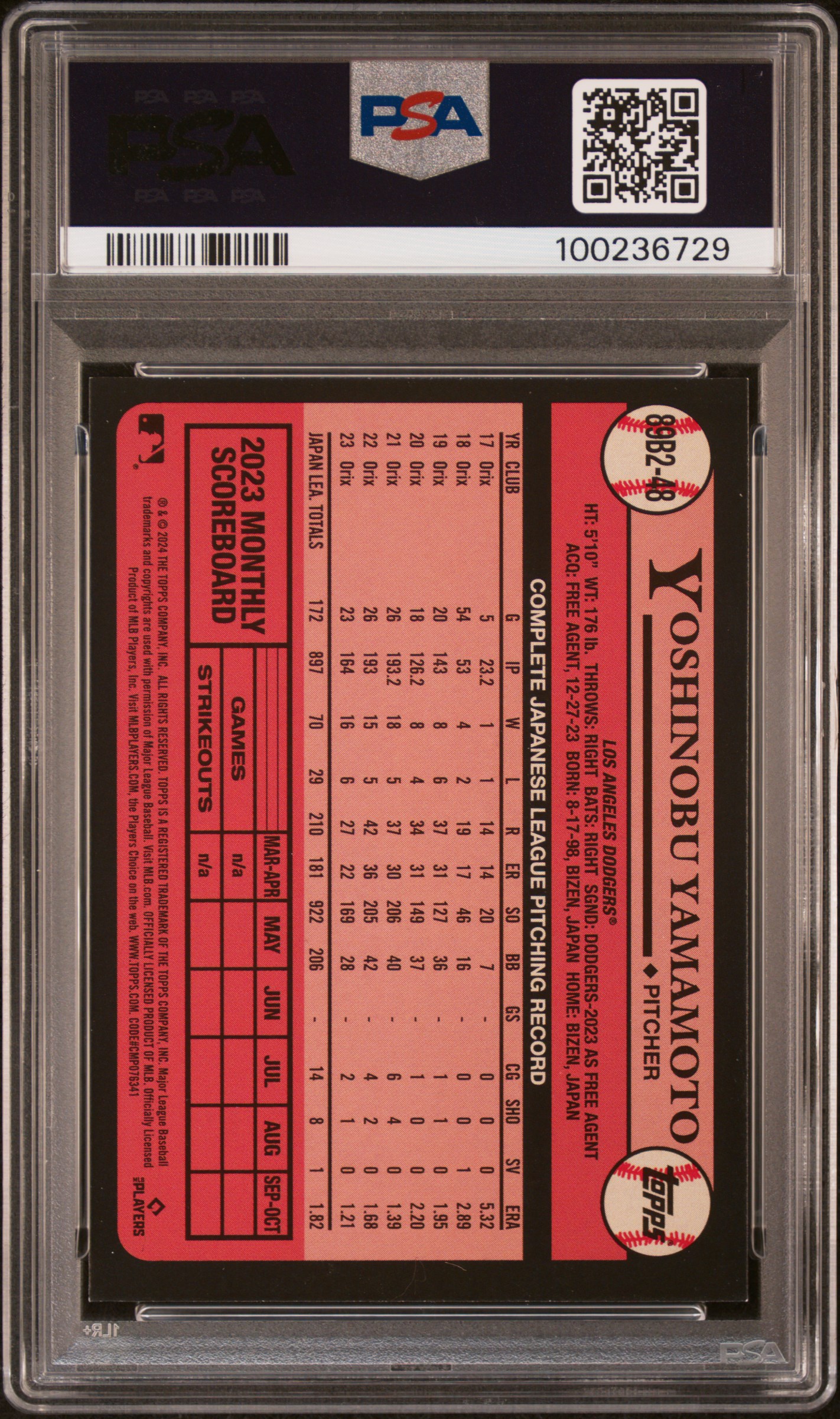 2024 Topps 1989 Topps Baseball Yoshinobu Yamamoto #89B2-48 (Series 2) Nm-Mt 8 back