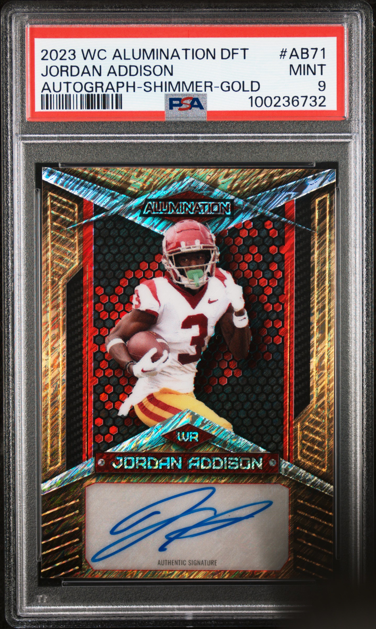 2023 Wild Card Alumination Draft Autographs Jordan Addison #Ab71 (Autograph-Shimmer-Gold) Mint 9 front