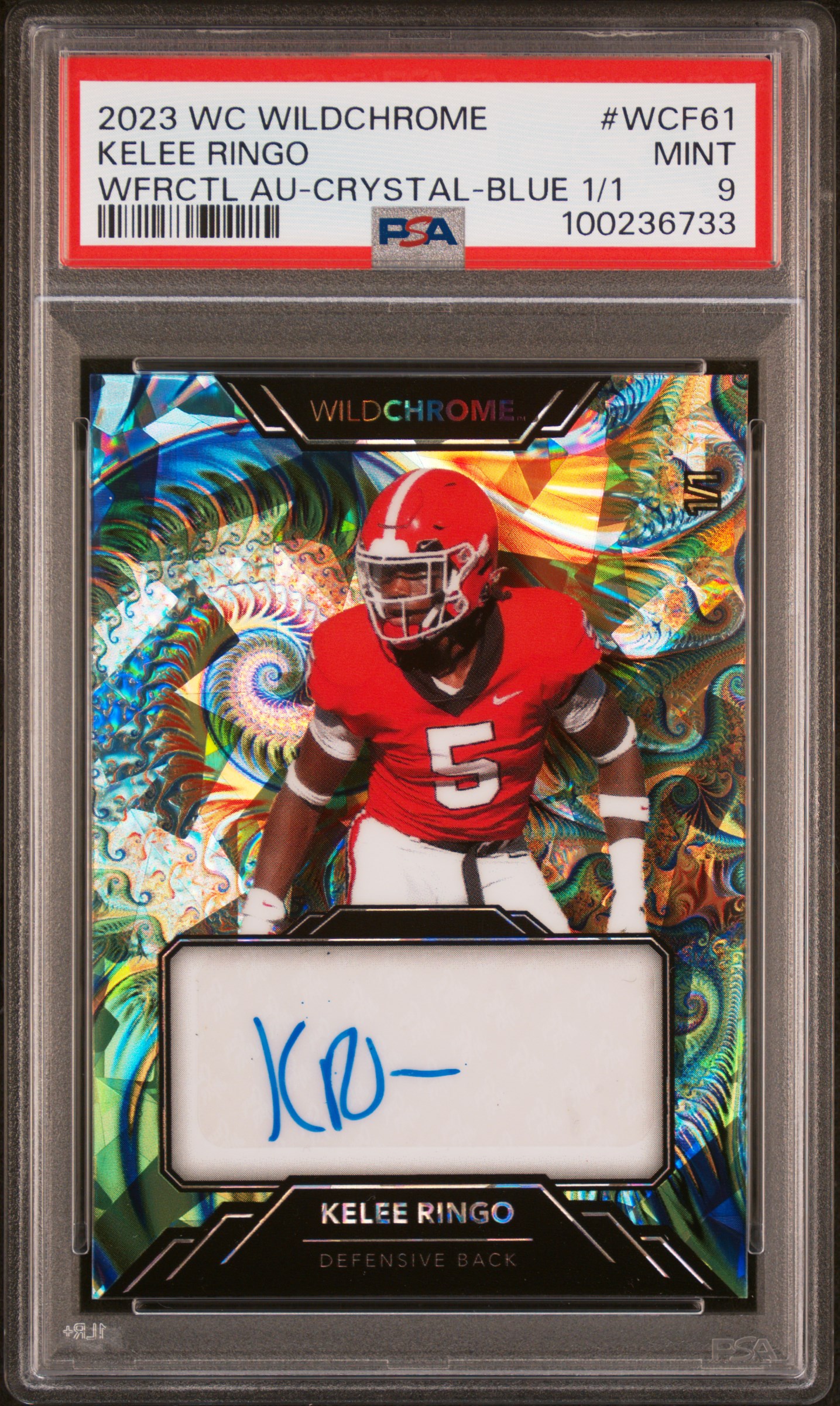 2023 Wild Card Wildchrome Draft Wildfractal Autographs Kelee Ringo #Wcf61 (Wfrctl Au-Crystal-Blue 1/1) Mint 9 front