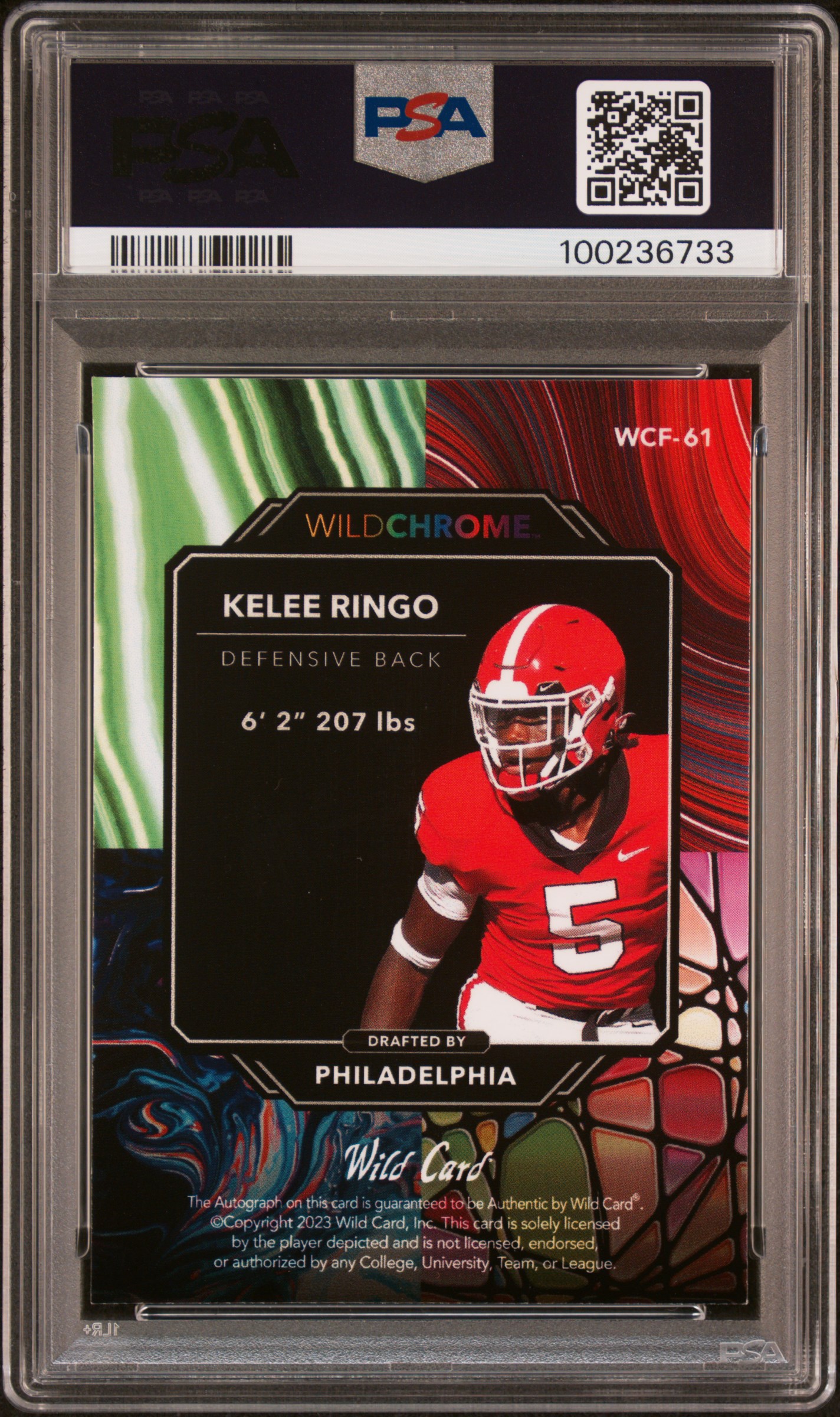 2023 Wild Card Wildchrome Draft Wildfractal Autographs Kelee Ringo #Wcf61 (Wfrctl Au-Crystal-Blue 1/1) Mint 9 back